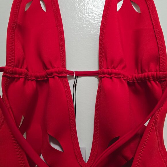 Gigi C Casey Plunging One Piece. Red. Sz S. NWT RP $205. Sexy, Elegant, Lux - Picture 8 of 11